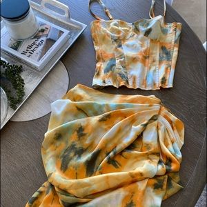 Pretty little thing top and skirt orange tye dye